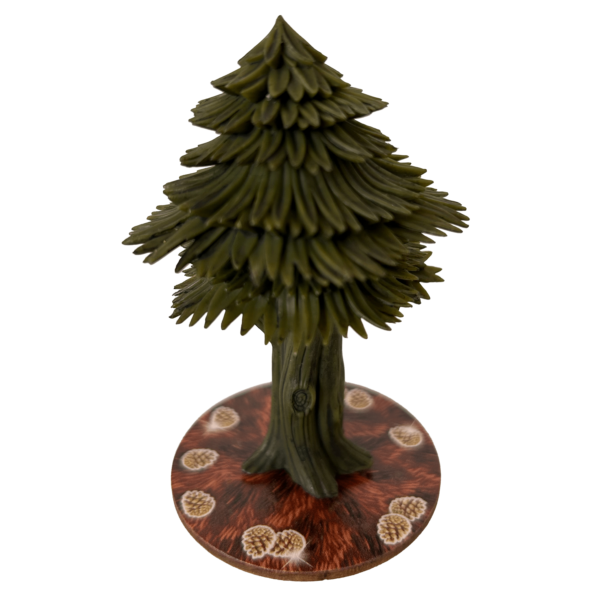 3D tree model on a round base used as a forest element in the Redwood board game.